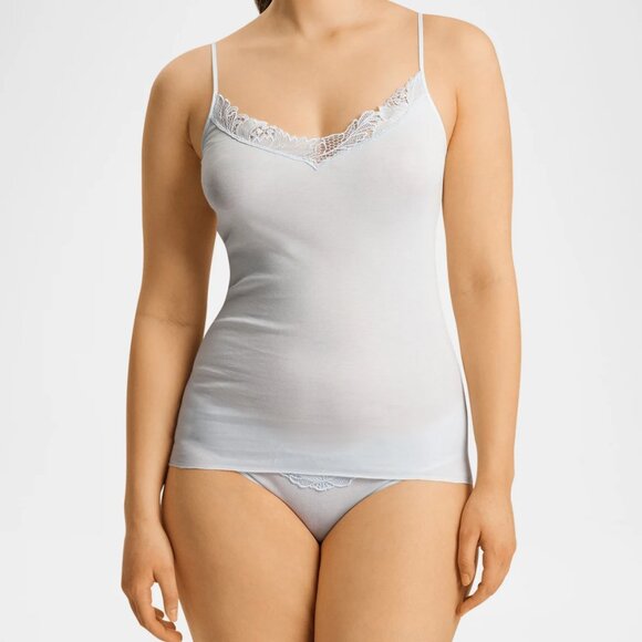 HANRO Anne Lace-Trim Cotton Cami Top in Cool Blue Size Large NWT - Picture 7 of 8